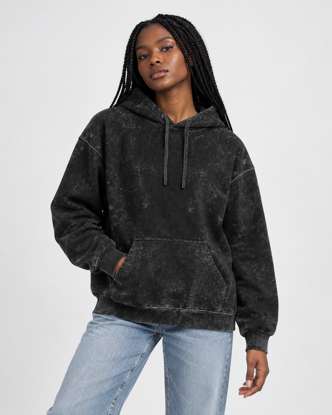 Black Plain Unisex Acid Washed Hoodie