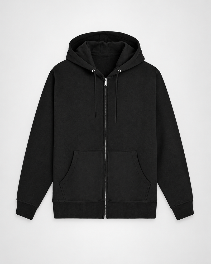 Black Plain Unisex Zip Hoodie