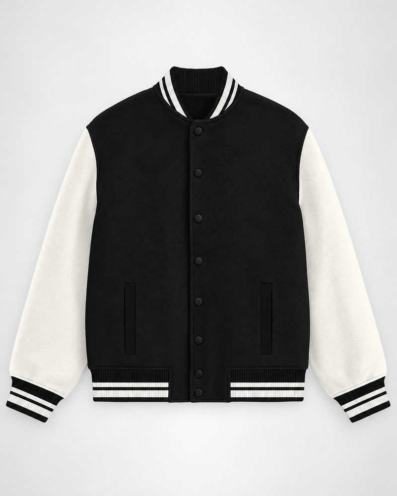 Black Plain Unisex Varsity Jacket