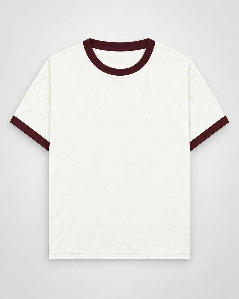 Maroon off white Plain Unisex Ringer T-Shirt