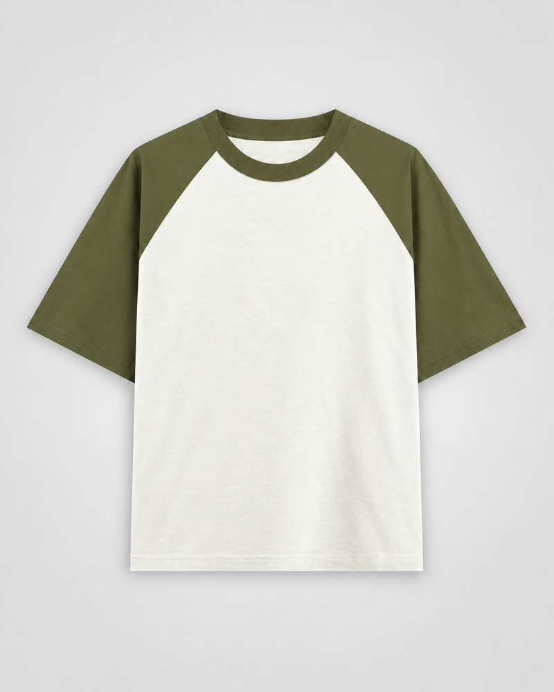 Olive Green off white Plain Unisex Oversized Raglan