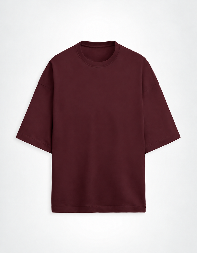 Maroon Plain Unisex Terry Oversized Tee