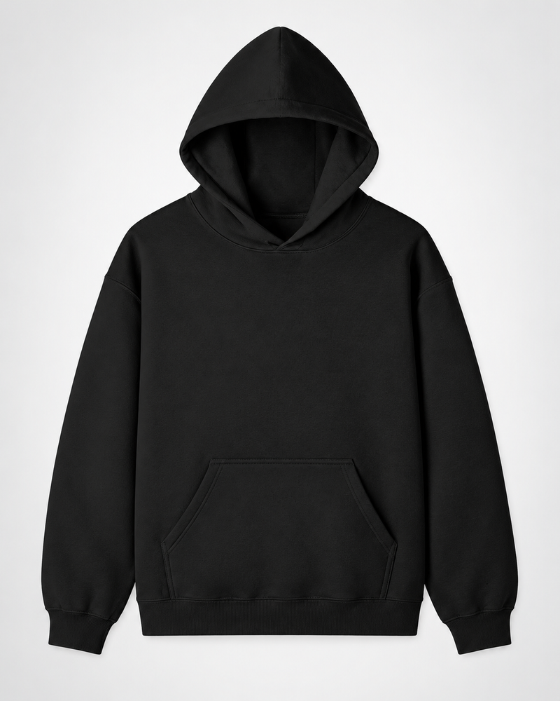 Black Plain Unisex Pullover Hoodie