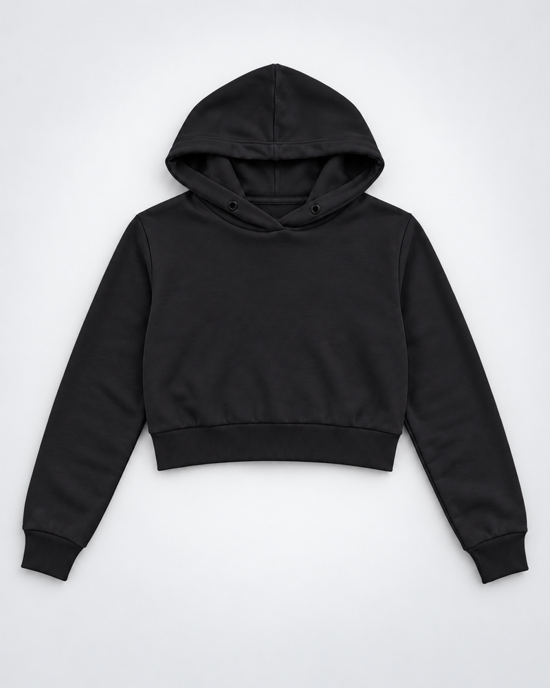 Black Plain Female Cropped Hoodie