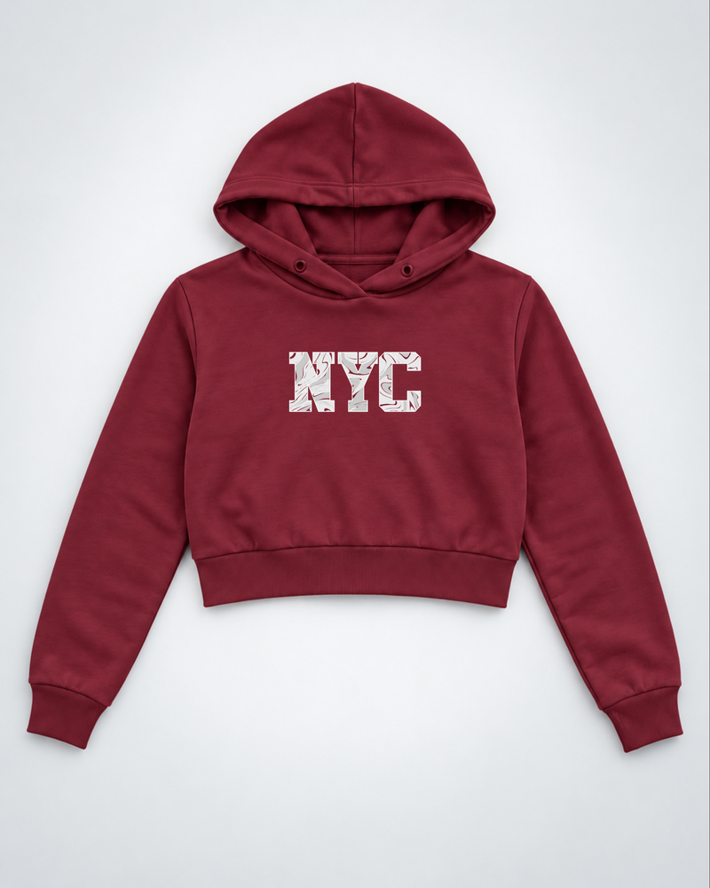 Maroon NYC Qween Cropped Hoodie