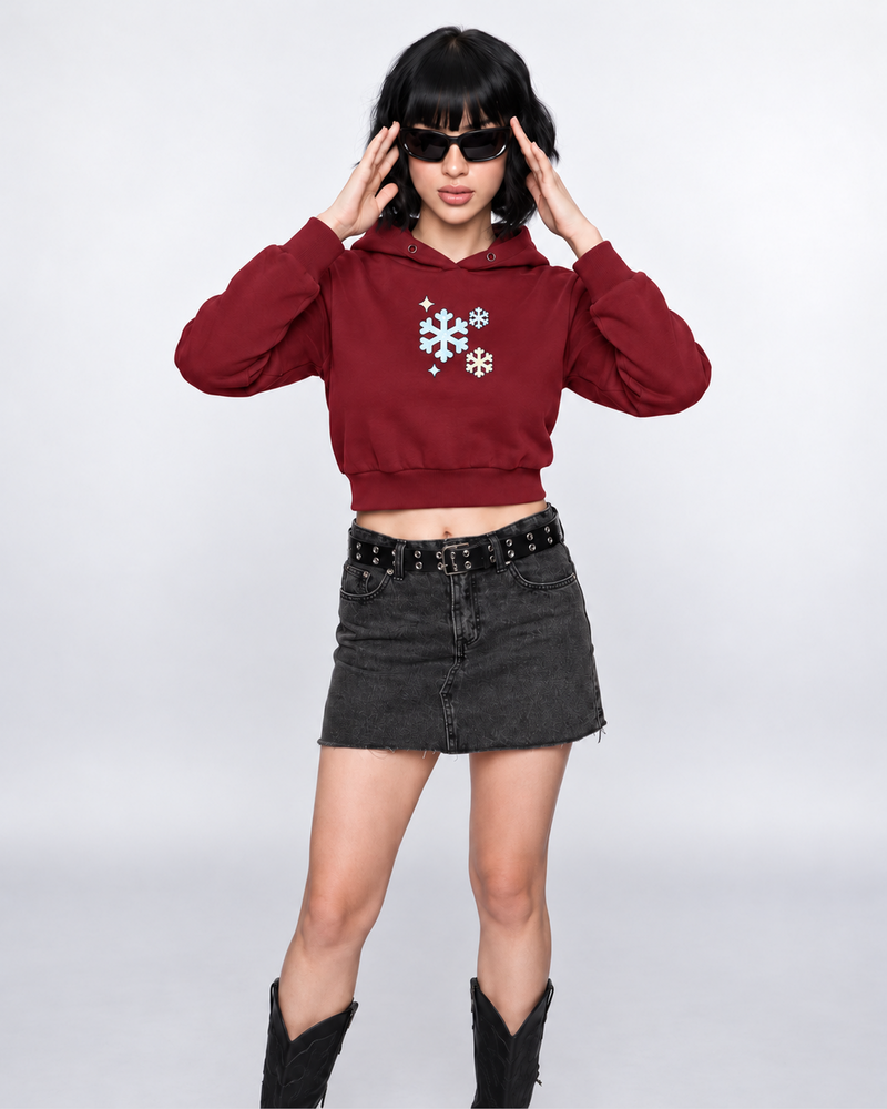 Maroon Cozy Season Cropped Hoodie